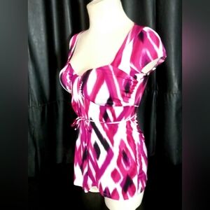 Blue sketch large bathing suit top padded